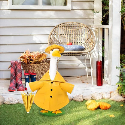 Raincoat Goose Outfits Porch Goose Spring Outfit Goose Raincoat Clothes with Umbrella Hat Fits 23" Geese Statue for Spring Summer Garden Lawn Patio Yard Outdoor Decor (Yellow)