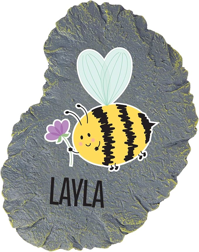 Let's Make Memories Personalized Reasons to Bee Happy Garden Stone - Garden Decor - Purple Flower Design - Small Bee Garden Stone - 6" Diameter