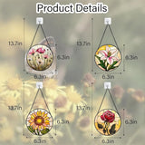 Stained Glass Window Hanging 4 Pcs Set Lily Rose Sunflower Poppy 6.3" - Flower Suncatcher Door Garden Sun Catcher Decor Birthday Mother's Day for Wife Woman Nana Girl