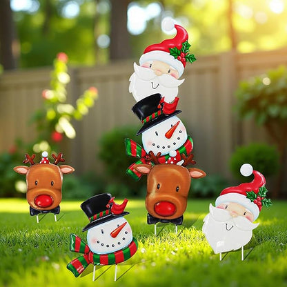 Christmas Decorations Outdoor Lawn Ornaments, Metal Christmas Decor Garden Art with 3 Santa Claus, Snowman, Elk Stakes, Detachable Valentine Gnomes Yard Signs Art Valentine Decorations Gift