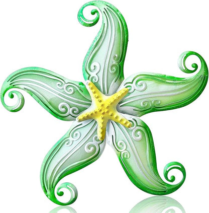 POXOHO Starfish Outdoor Metal Wall Decor, Metal Wall Art Outdoor for Garden Yard Fence, 12" Hanging Glass Sculpture, Starfish Coastal Wall Decor for Ocean Themed Gifts (Green)