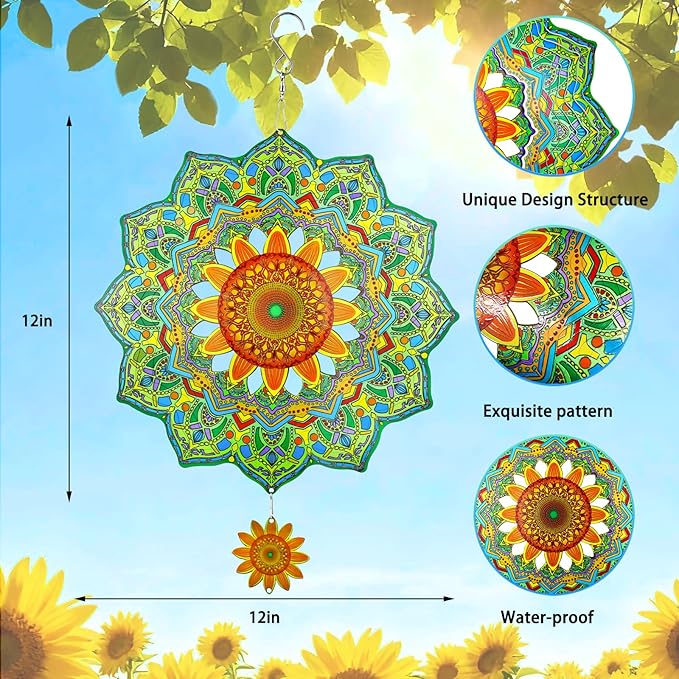 3D Wind Spinner, 12 inch 3D Kinetic Metal Garden Spinners, Rustproof Metal Garden Decor Yard Art, Wind Sculptures Ideal Gift for Homeowners & Garden Lovers