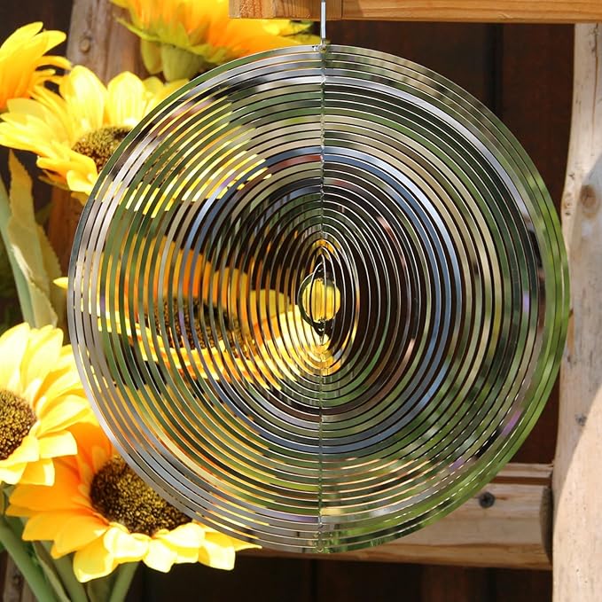 Phuryllic Wind Spinners Outdoor, Garden Decor, Bird Deterrents for Outside, 3D Metal Yard Decorations for Patio & Porch, Unique Gardening Gifts for Women & Moms - 10in Round Shape