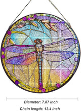 Dragonfly Stained Glass Suncatcher Artistic Window Hanging,7.8” Hand-Painted Glass Panel Wall Home Decor,Gift for Women Garden Decor Suncatcher (Dragonfly)