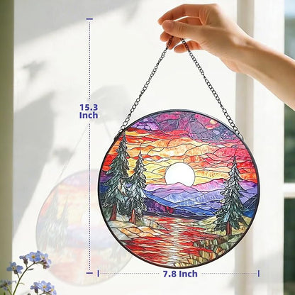 Sunset Suncatcher for Window, 7.8 Inch Stained Glass Suncatchers for Outdoors Garden Patio Decor, Rainbow Maker Prism Gifts for Women Men, Housewarming Birthday Christmas Home Decorations