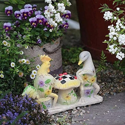 Garden Ornaments Decor Statue Outdoor,Modern Abstract Art Decorating Ornament Statue Sculpture，Garden Decoration Sculpture, Animal Rooster Duck Resin Retro Painted Outdoor Creative