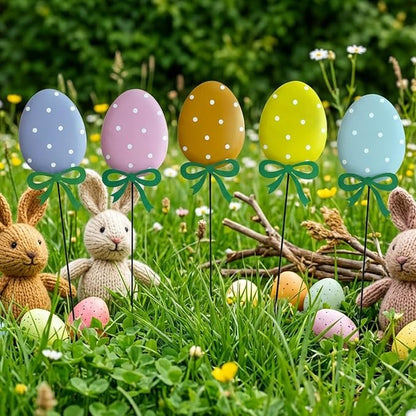 5 Packs Easter Eggs Decorative Garden Stakes Easter Decorations,Cute Easter Eggs Metal Yard Signs,Happy Easter Decorations Outdoor Yard for Spring Home Outside Lawn Front Porch Lawn Backyard Decor