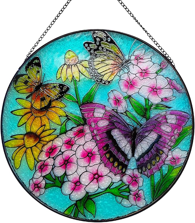 7.87" Sun Catchers Indoor Window,Butterfly Stained Glass Window Hanging, Window Suncatcher Hanging Ornaments Wall Art, Hand-Painted Glass Panel Home Decor (Butterfly A)