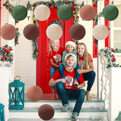 12 PCS 8 Inch Large Christmas Inflatable Ball, Outdoor Hanging Ornament Velvet Xmas Balls with 4 Colors, Neutral Christmas Decoration Ball for Yard Lawns Porch Garden Front Door Holiday Decor
