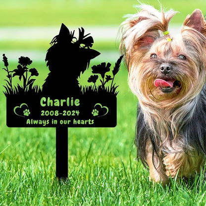 Personalized Yorkshire Terrier Dog Memorial Grave Marker,Custom Flora Dog Memorial Garden Stake,Dog Memorial Plaque Burial Stake Engraved Sign,Dog Sympathy Grave Stake,Dog Memorial Statue Yorkshire1