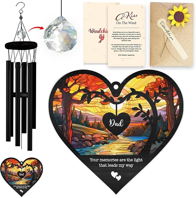 Sympathy Wind Chimes Crystal Memorial with Suncatcher Custom Ornament Gift for Loss of Loved One Mom Dad Grandma Grandpa Friend Bereavement Condolence Keepsake in Memory Window Grave Hanging Decor