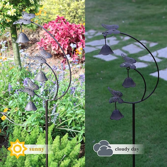 Gardens Metal Butterfly with Bells for Outside Yard Art，Decorative Garden Stakes