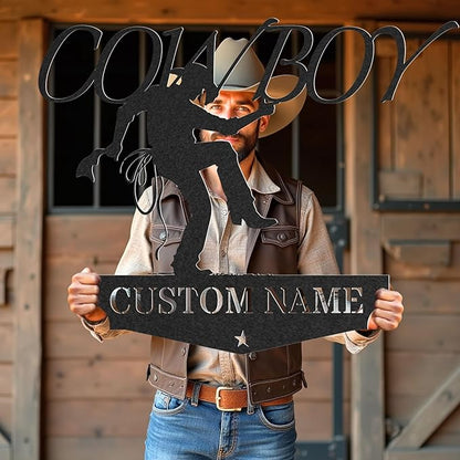 Personalized Cowboy Metal Sign, Custom Metal Sign, Vintage Cowboy Wall Decor, Rustic Name Plaque, Rustic Western Wall Art