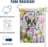 Happy Easter Dog Garden Flag Boston Terrier Spring Flags Buffalo Plaid Bunny Eggs Yard Flag for Outside 12x18 Double Sided Small Decorative Floral Outdoor Flag