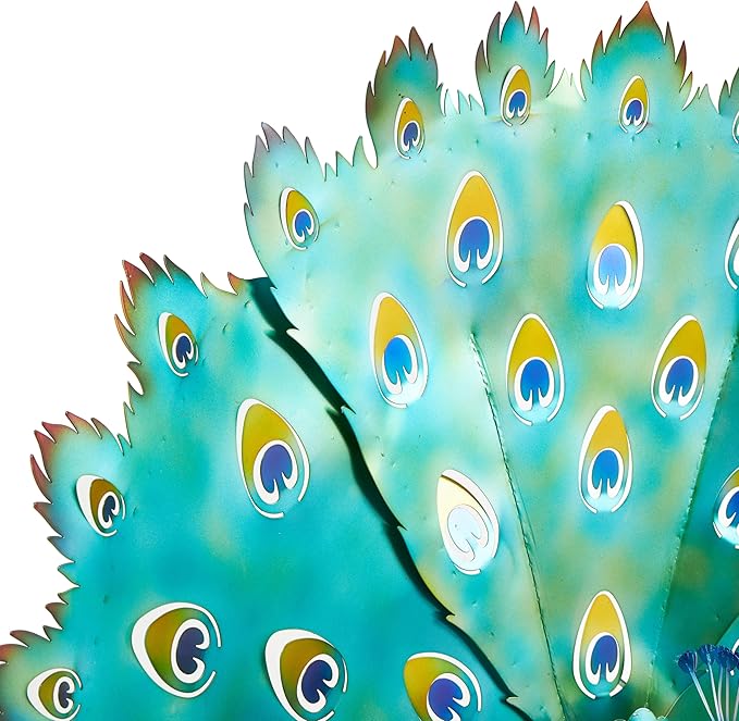 Deco 79 Metal Peacock Decorative Garden Sculpture Garden Statue with Gold Legs and Teal Wings, Outdoor Sculpture 38" x 11" x 33", Blue
