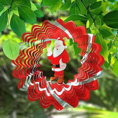 FONMY Wind Spinner 3D Stainless Steel Christmas Decoration Garden Decoration Indoor Outdoor Hanging Ornament Worth Gift 12inch Santa Claus Metal Wind Spinners