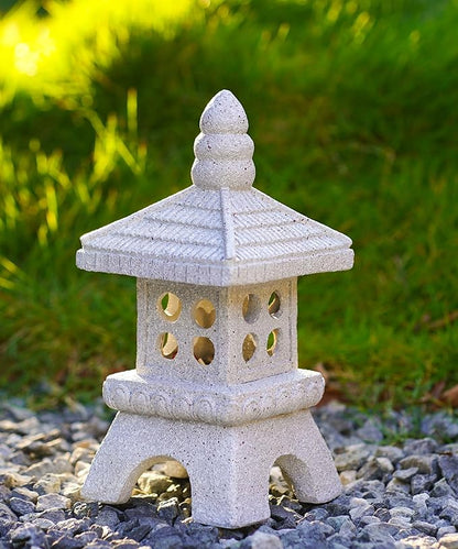 Nacome Solar Pagoda Garden Statues:11.5 inches Outdoor Waterproof Resin Zen Decor for Landscape Balcony Patio Porch Yard Ornament(Gray)