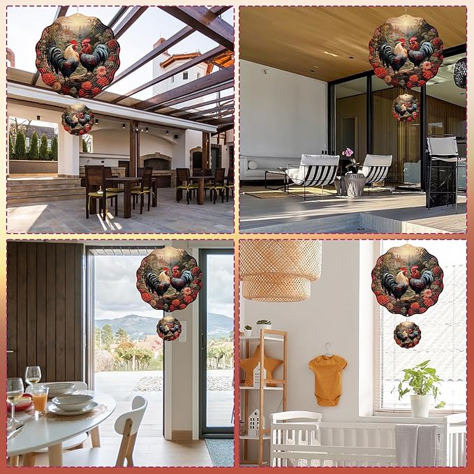 Rngmsi Chicken Wind Spinner Outdoor, Rooster Wind Spinners 3D Frosted Hanging for Patio Lawn and Garden, Chicken and Flower Hanging Wind Gifts for Women Mom Men Grandma (12 X 12 Inches)