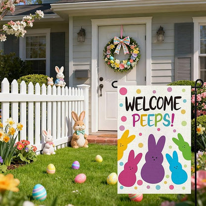Welcome Easter Garden Flag 12x18 Inch, Double Sided Bunny Spring Flag for Yard Outdoor Decoration