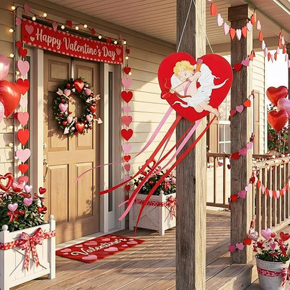 Soulchen Valentine's Day Heart Windsock for Outside 40'' Cupid Windsocks for Valentine's Day Decorations Hanging Cupid for Farmhouse Garden Home Yard Decor