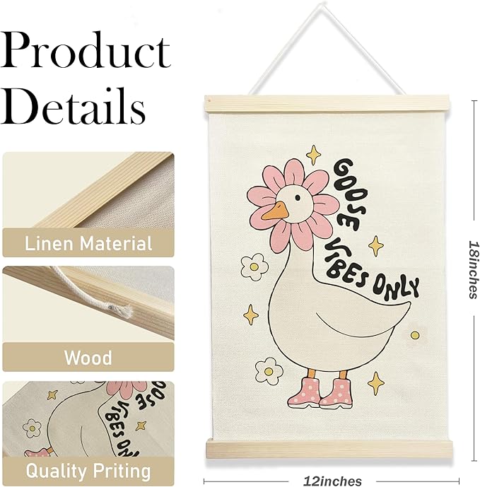 NQDWX Trendy Goose Vibes Only Hanging Flag - Whimsical Animal Wall Decor for Kids Room, 12x17 Inch Playful Nursery Banner, Unique Gift for Teens & Goose Lovers. (148)