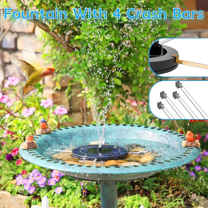 Solar Fountain with 6 Nozzles, 2026 Upgraded Solar Water Fountains Free Standing Floating Solar Water Pump for Bird Bath, Garden, Pond, Pool and Fish Tank