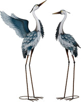 TERESA'S COLLECTIONS Garden Decor, Set of 2 Herons Garden Decor, 23-25", Elegant Herons with Blue Painting, Waterproof Metal Garden Statue, Birthday Gifts for Women Mom