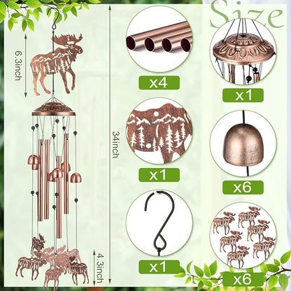 VioraWhite Moose Wind Chimes Decorations Gifts for Women Men Mom Wife Grandma Birthday Gifts Metal Moose Wind Chimes for Outside Indoors, Lawn, Patio, Home, Porch, Yard Decor, Garden Decor