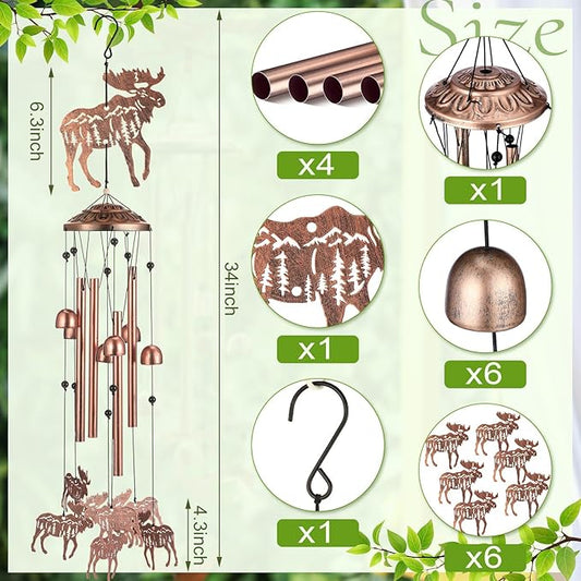 VioraWhite Moose Wind Chimes Decorations Gifts for Women Men Mom Wife Grandma Birthday Gifts Metal Moose Wind Chimes for Outside Indoors, Lawn, Patio, Home, Porch, Yard Decor, Garden Decor