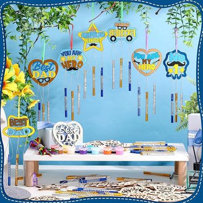 DoubleFill 30 Pack Wind Chime Kit Make You Own Father's Day Wind Chimes Crafts DIY Coloring Wooden Father's Day Art and Craft for Dad's Birthday Gifts Party Decoration Hanging Ornaments