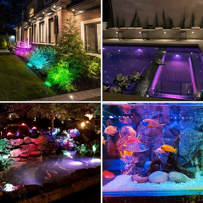 T-SUN Solar Pond Lights, IP68 Waterproof RGB LED Submersible Lights, 2-in-1 Floating & Stake Modes, Underwater Fountain Light for Garden, Pool, Fish Tank, Outdoor Pond Decoration
