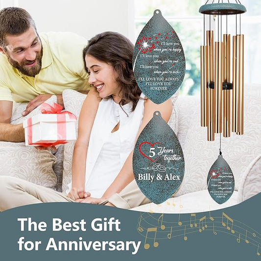 Personalized 20th Anniversary Wind Chimes, Custom for Wife Husband, Deep Tone Wind Chimes Happy Wedding Memory Day, 20th 50th Memory Day Gifts(Produced in USA)
