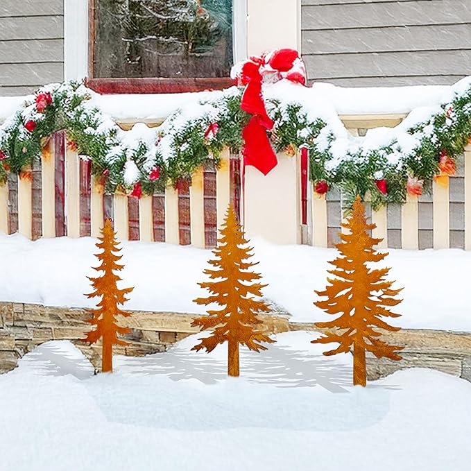 Pine Tree Metal Yard Decor Durable Outdoor Garden Stakes for Forest and Cabin Aesthetics