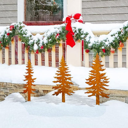 Pine Tree Metal Yard Decor Durable Outdoor Garden Stakes for Forest and Cabin Aesthetics