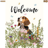 Floral Beagle Garden Flag Spring Summer House Flags 28 x 40 Double Sided Flower Dog Yard Flags for Outside Large Outdoor Welcome Flags