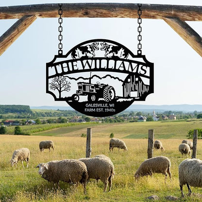 Personalized Metal Farm Sign, Customized Family Name Ranch Sign, Large Last Name Sign for Farmhouse Decoration, Outdoor Farm Wall Art, Welcome Sign, Entrance Gate Sign, Farm Lovers Gift, Garden Decor
