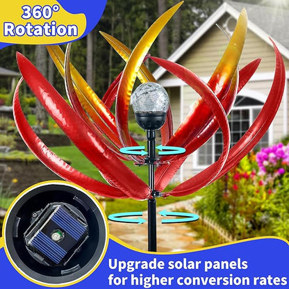 Wind Spinners Outdoor for Yard and Garden - Wind Sculptures & Spinners - 70 Inch Wind Spinner with Solar Powered Multi-Color Glass Ball Light for Yard Garden Backyard Lawn Decorations -Red and Gold