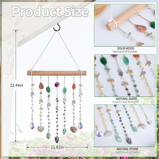 Agate Crystal Sun Catcher Decor - Dream Catcher Handcrafted with Natural Stones & Wood - Gift for Housewarming, Mother’s Day, Wedding for Family and Friends - Room, Patio, Office Hanging Ornament