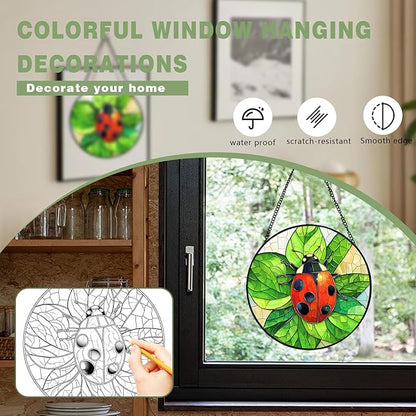 Ladybug Stained Glass Window Hanging, Colorful Ladybug Suncatchers for Windows, Ladybug Suncatcher Gift for Women, Mom, Grandma