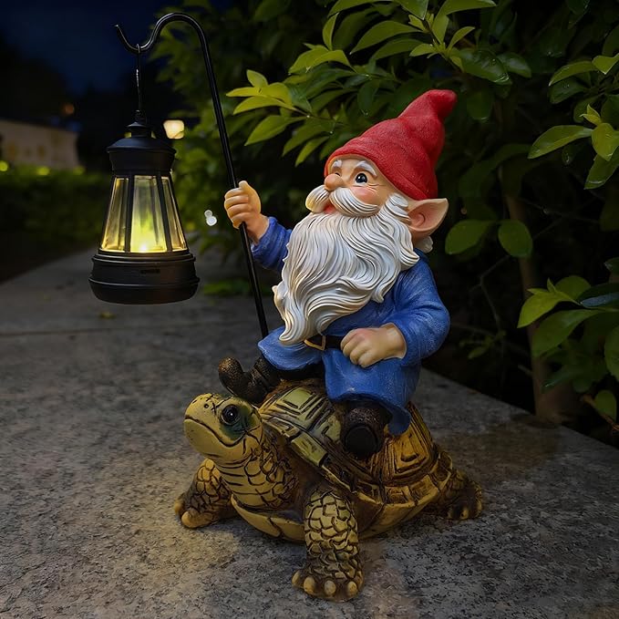 Outdoor Garden Gnome, Funny Lawn Gnome Statue Decorations, Solar Gnome Riding Turtle Figurines Ornament for Patio, Balcony, Yard, Iutdoor Office Home Decor, Mom Grandma Sisters Gifts