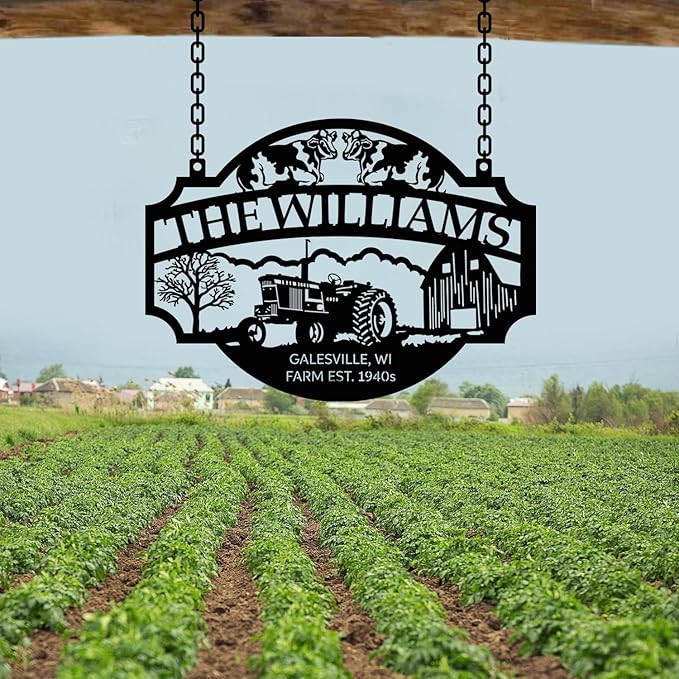 Personalized Metal Farm Sign, Customized Family Name Ranch Sign, Large Last Name Sign for Farmhouse Decoration, Outdoor Farm Wall Art, Welcome Sign, Entrance Gate Sign, Farm Lovers Gift, Garden Decor