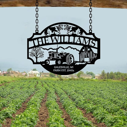 Personalized Metal Farm Sign, Customized Family Name Ranch Sign, Large Last Name Sign for Farmhouse Decoration, Outdoor Farm Wall Art, Welcome Sign, Entrance Gate Sign, Farm Lovers Gift, Garden Decor