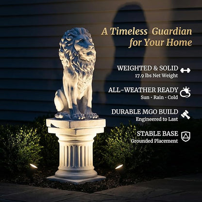 Sculptures Garden Statues, Outdoor Lion Statue 27in Tall, Magnesium Oxide Stone Composite Animal Sculpture Statue Decor for Home Decor Yard Patio Garden, White