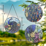 Stained Glass Sun Catcher,Blue Peacock Glass Window Hanging Garden Decor,Sun Catchers Indoor Window,Whimsical Decoration for Home Backyard Patio Lawn Porch with 6.3 INCH