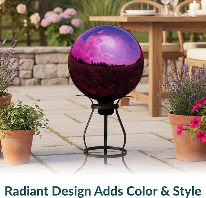 Sunnydaze 10-Inch Gazing Ball for Garden - Glass Gazing Globe with Mirrored Stainless Steel Finish - Merlot - Set of 2