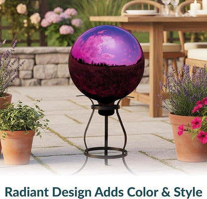 Sunnydaze 10-Inch Gazing Ball for Garden - Glass Gazing Globe with Mirrored Stainless Steel Finish - Merlot