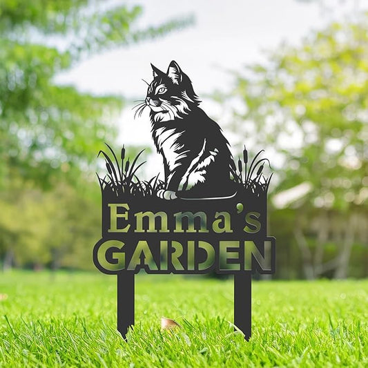 Personalized Cute Cat Kitten Metal Garden Sign,Custom Yard Sign With Stake,Outdoor Garden Décor,Pet Cat Lawn Garden Decorated Statue,Cat Sympathy Yard Metal Sign,Cat Lover Gifts Kailyard Plaque.
