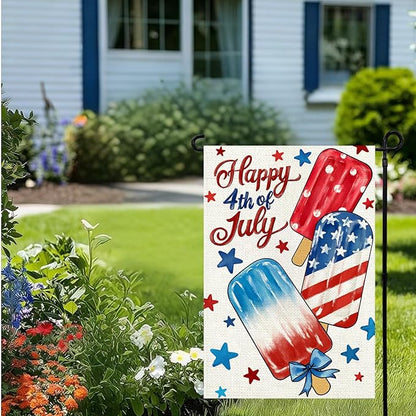 4th of July Garden Flag 12x18 Inch, Popsicles Double Sided Flag for Yard Outdoor Decoration