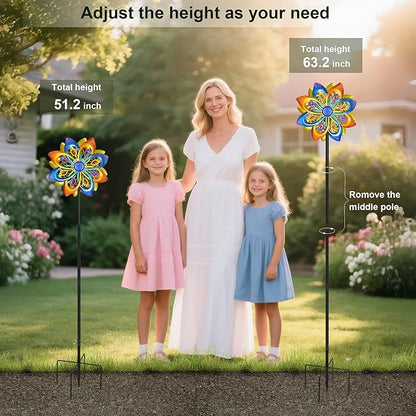Solar Wind Spinners Outdoor - H60xW13 Metal Yard Art Kinetic Wind Spinners with Colorful LED Crackle Ball, Peacock-Style Windmill for Yard Lawn Garden Decor, Gardening Gifts for Women