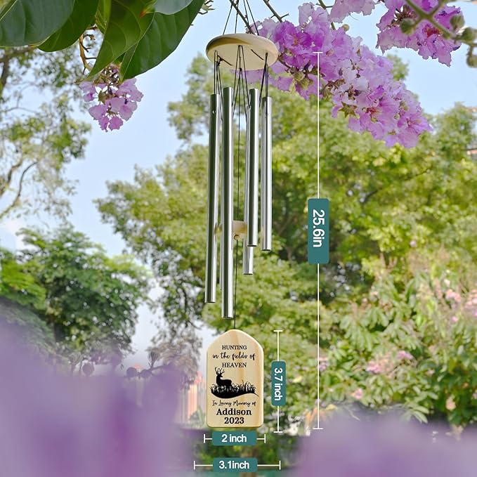 Memorial Wind Chimes - Hunting in Heaven Memorial Gifts - Sympathy Gifts for Lost of Loved One Who Loved to Hunt - Bereavement Gifts for Loss of Father, Husband, Brother, Grandpa or Hunter
